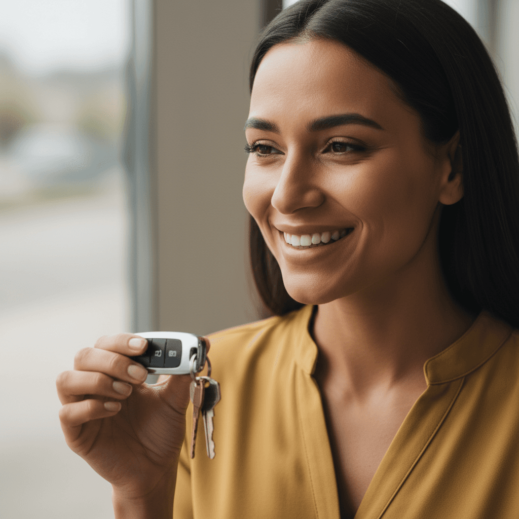 Customer holding car keys after successful vehicle delivery
