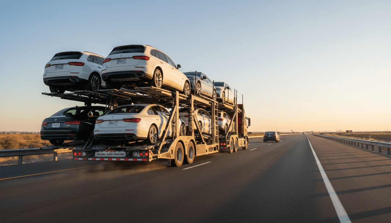 Vehicle transport truck driving on interstate