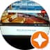 Circular travel website interface featuring Welcome Aboard text, search bar, and orange star icon.